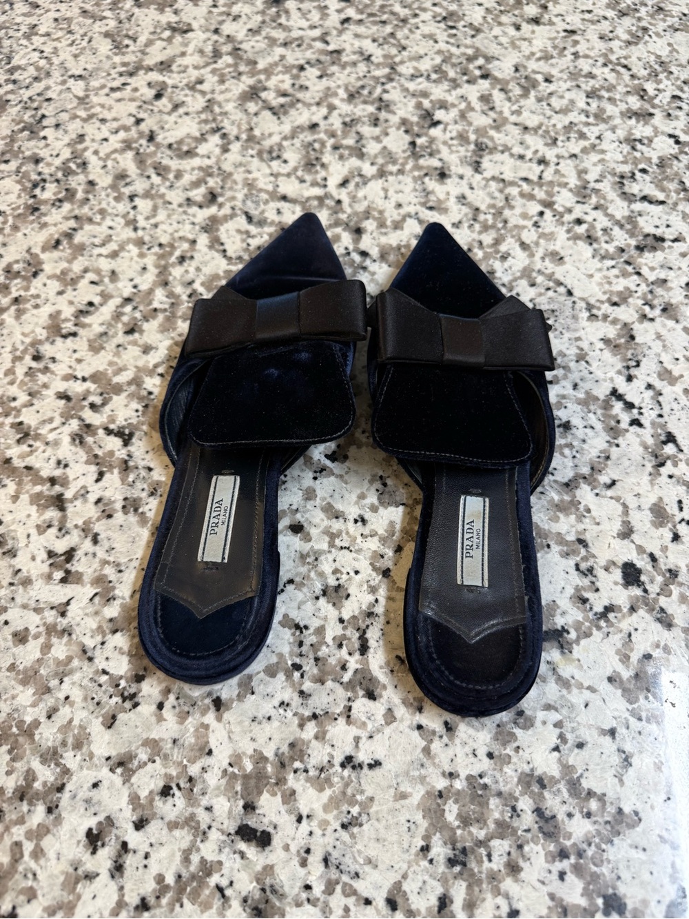 Prada Black Velvet Pointed Bow Backless Mules - Picture 4 of 6